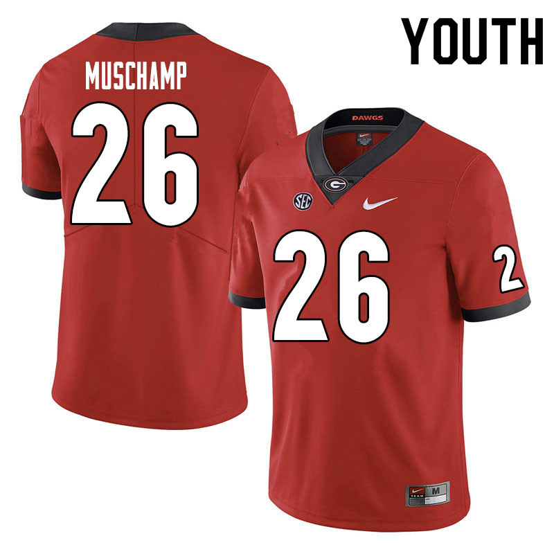 Youth #26 Jackson Muschamp Georgia Bulldogs College Football Jerseys Sale-Red